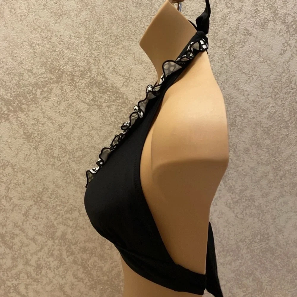 Beach Couture Black and White Polka Dot Halter Bikini Top